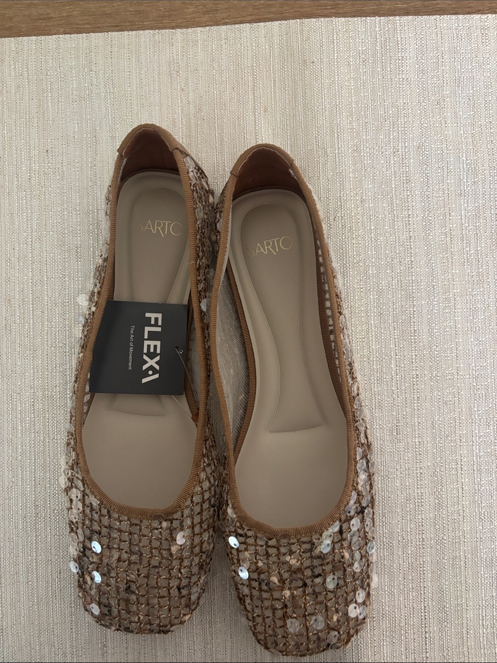 Franco Sarto Tan Sequin-Embellished Ballet Flats